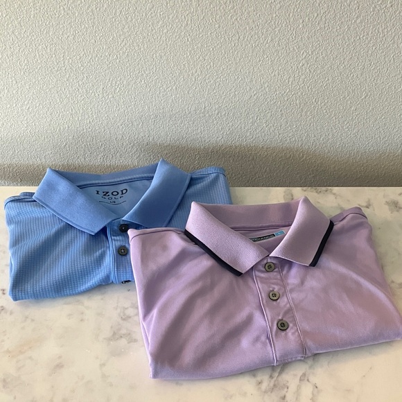 Two Polo Shirts Lavender Roundtree & Yorke and Blue Izod Golf Blue Size Large - Picture 1 of 14